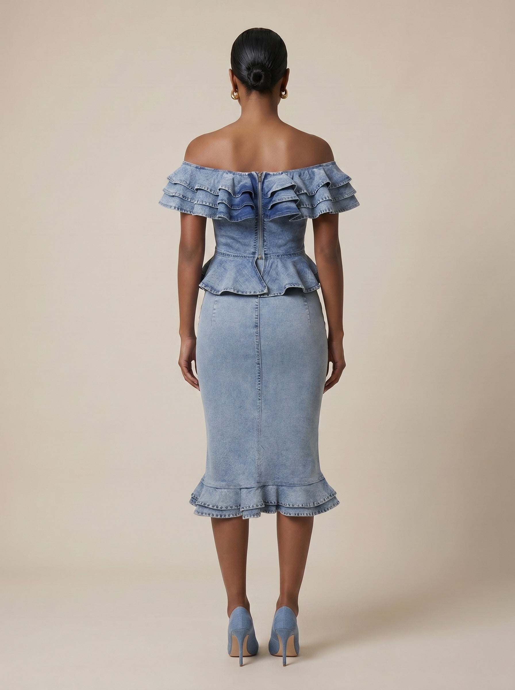Off the shoulder ruffle skirt set