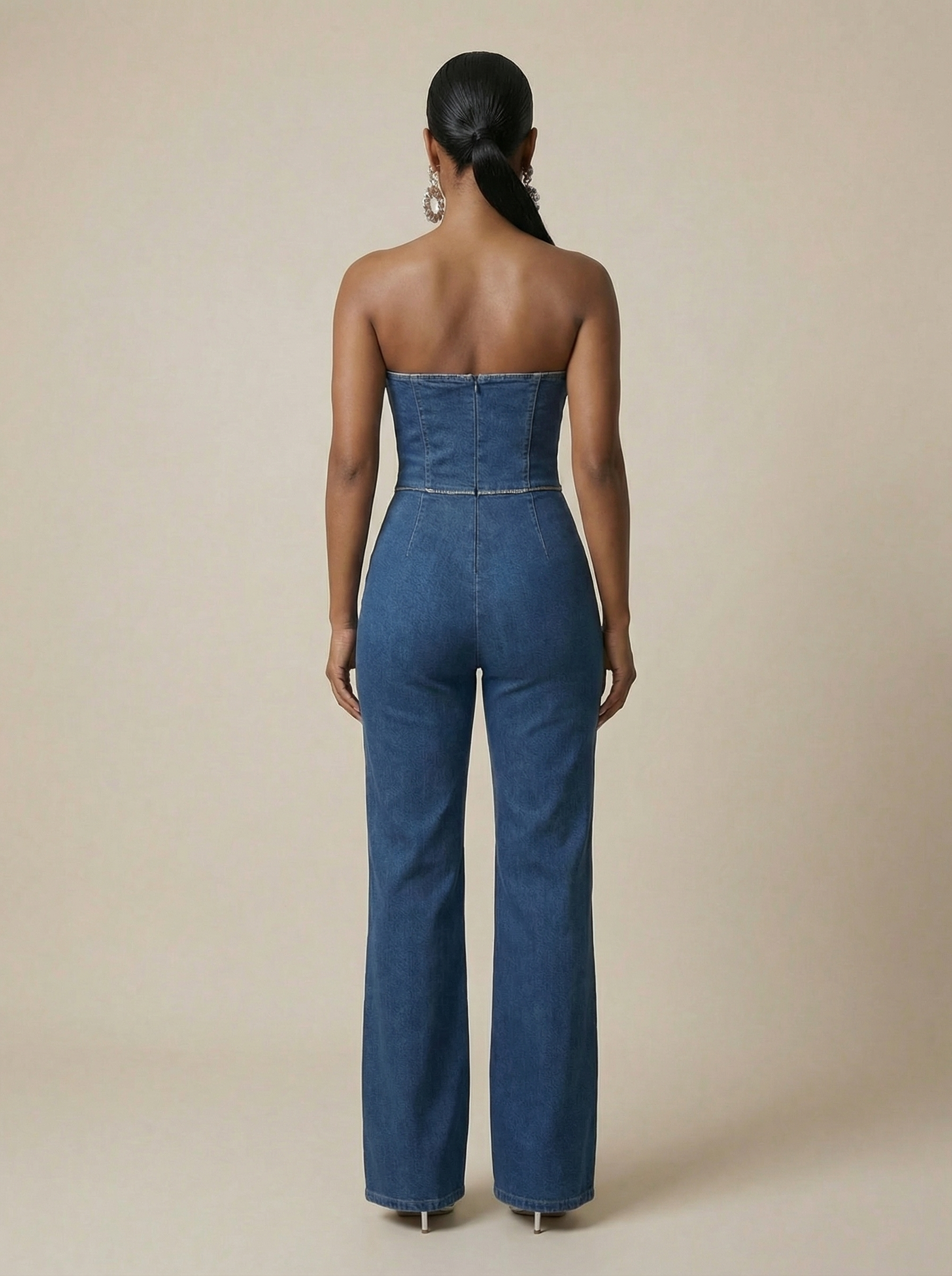 Diamond Trim Denim Jumpsuit