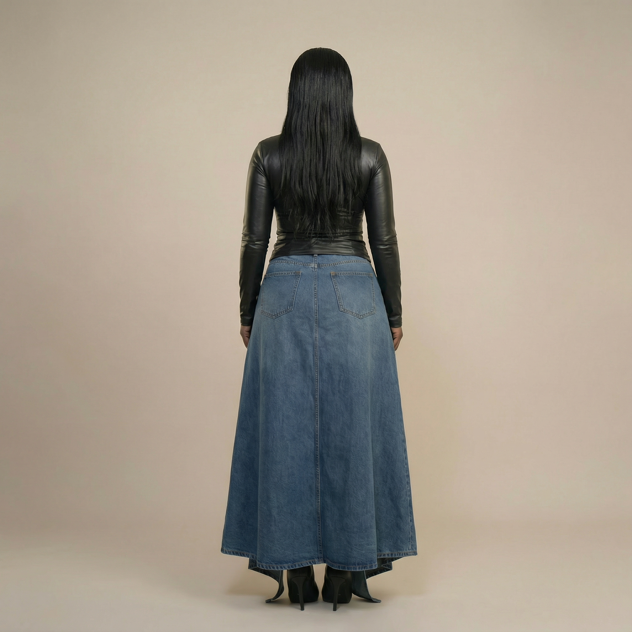 Asymmetric Denim Skirt with front cut-out