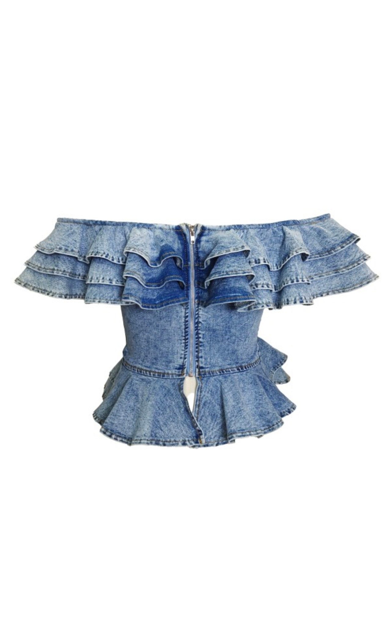 Denim Ruffle Off the Shoulder Top