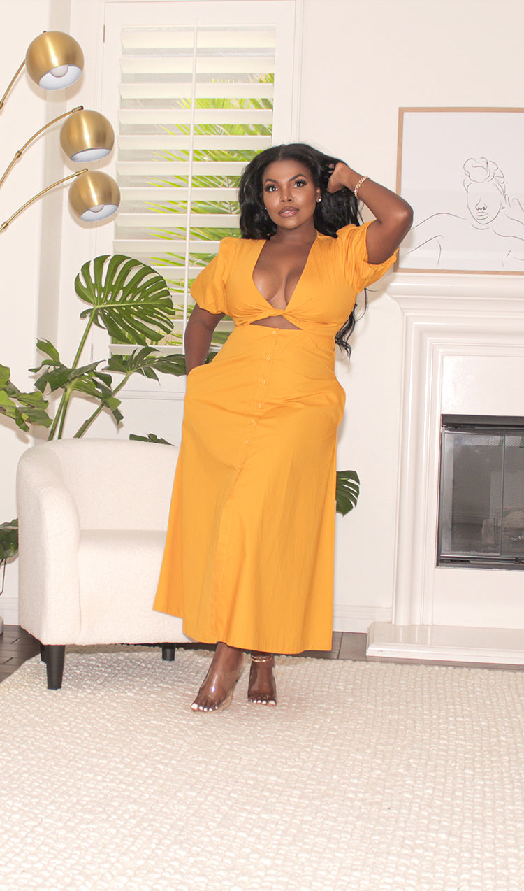 Mustard A-line Dress with cut out detail (45)