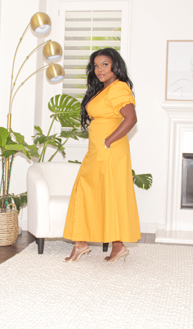 Mustard A-line Dress with cut out detail (45)