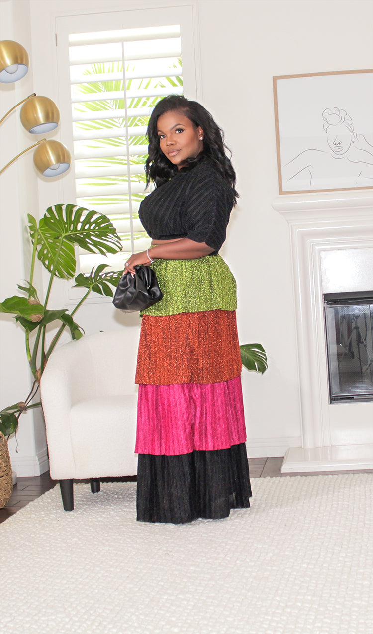 Tiered Color Blocking skirt set
