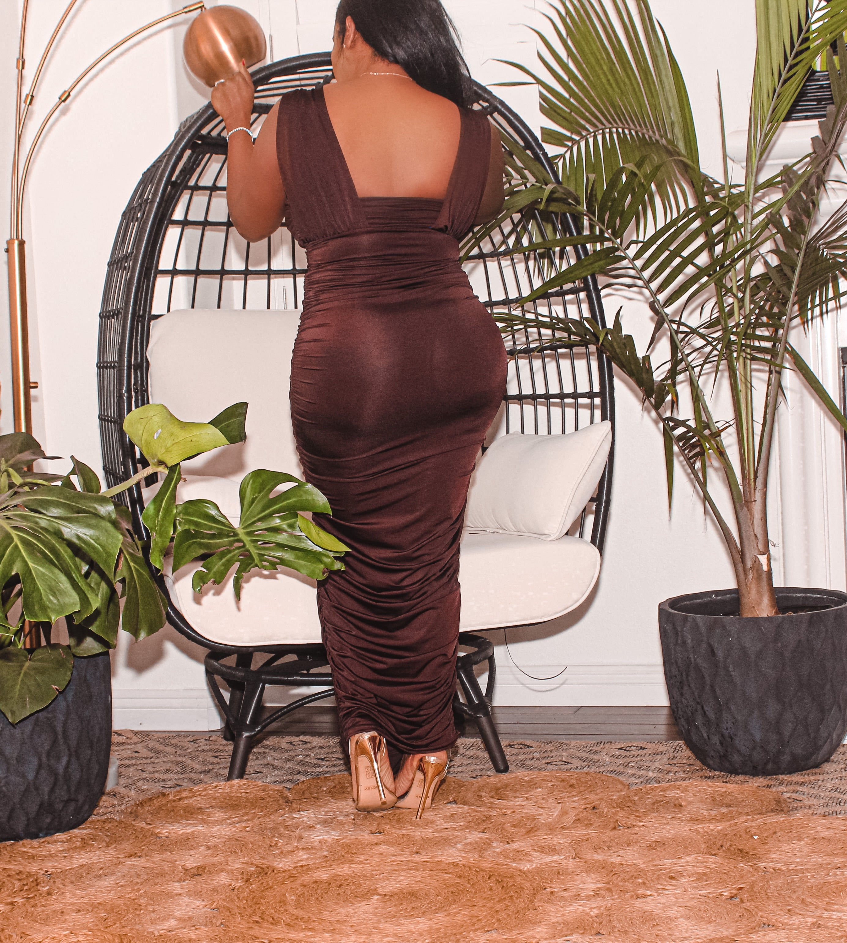 Chocolate Brown Ruched Dress