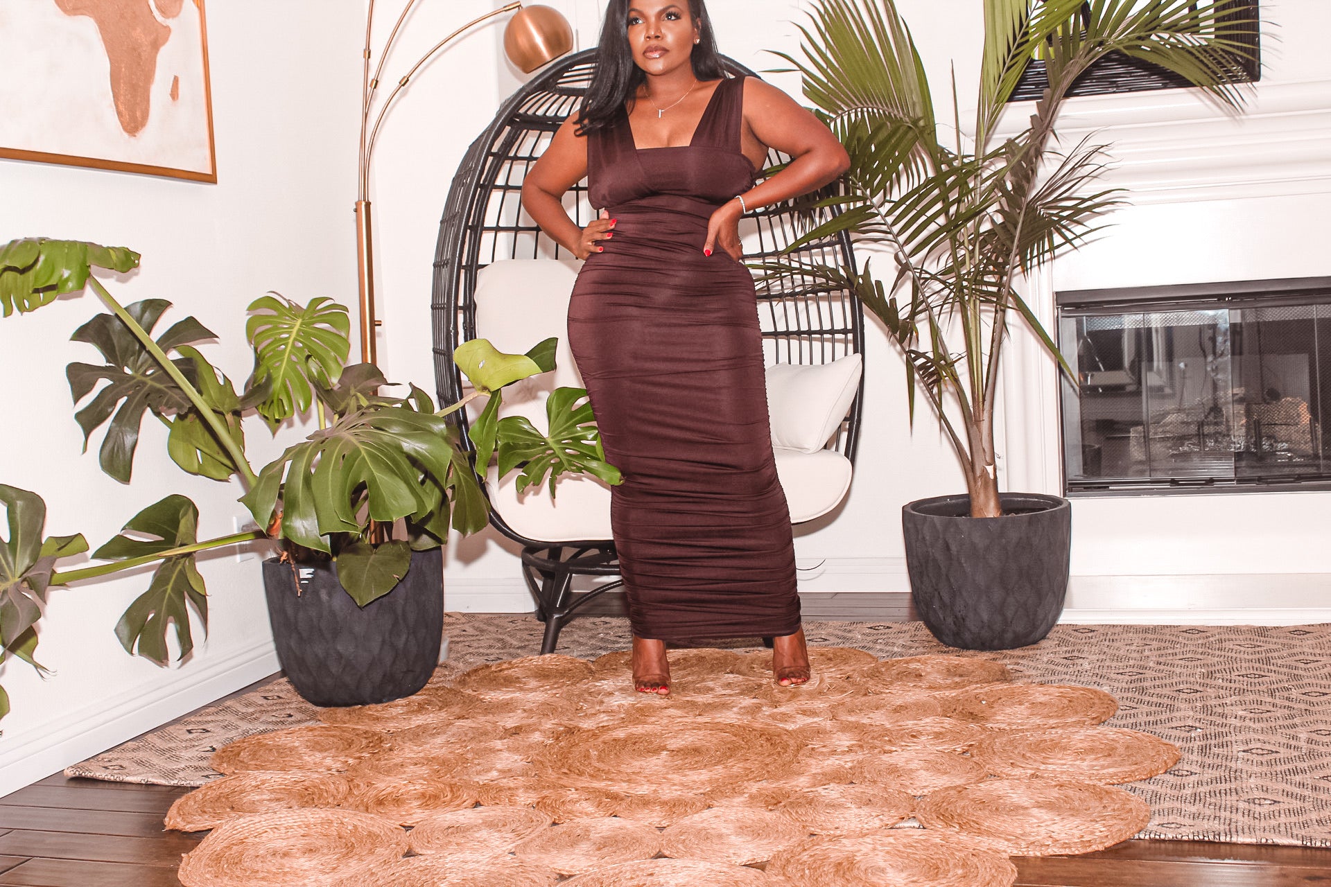Chocolate Brown Ruched Dress